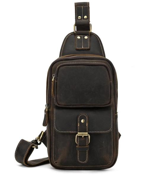 newsbirds Heren echt lederen borsttas schoudertas sport outdoor schoudertas wandelrugzakken, 9331 donkerbruin, Retro