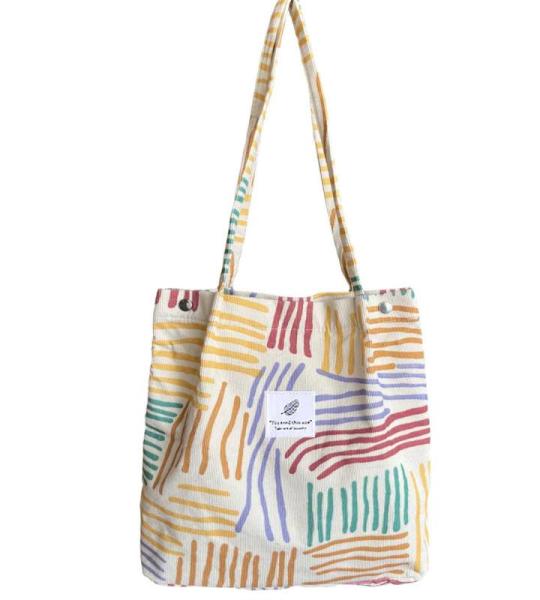 Grote schoudertas voor dames, corduroy schoudertas, strandtas, crossbody tas, shopper, tote bag, boodschappentas, handtas, shopper voor werk, winkelen, school, bont gestreept