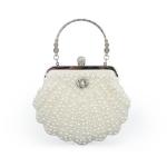 Dames Pearl Kralen Clutch Portemonnees Vintage Kristal Bruid Avondtas voor Bruiloft Cocktail Party Prom, Beige a
