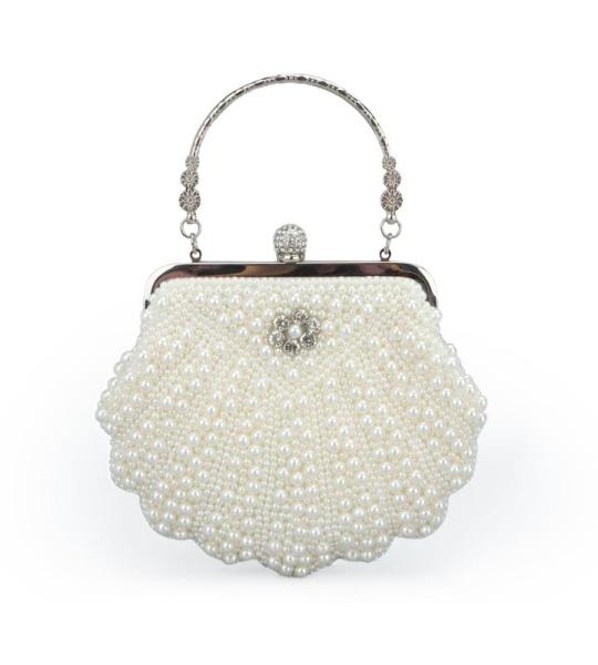 Dames Pearl Kralen Clutch Portemonnees Vintage Kristal Bruid Avondtas voor Bruiloft Cocktail Party Prom, Beige a