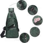 Sling Bag met USB-Oplading, Borsttas met Verstelbare Riem, Multi-Pocket Crossbody Borst Tas, Wandelen Casual Outdoor Borstzak voor Heren-Groene Camouflage