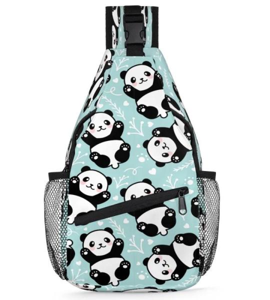 Pandabär-Schultertasche für Herren, Damen, Kinder, Jungen, Mädchen, niedlicher Pand-Sling-Rucksack, Umhängetasche, lässige Schultertasche, Brusttaschen für Sport, Wandern, Re