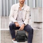 Hjkiopc Schoudertas heren schoudertas crossbody mobiele telefoon tas messenger bag herentas shulder bag lederen borstzak, A-zwart, Retro