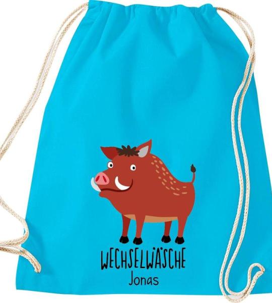 ShirtInStyle Kinder Turnbeutel, lustige Tiere Wildschwein, Wechselwäsche mit Wunschtext, Kinder, Tiere Zoo Kindertag Beutel