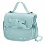 Rucksack Viele Taschen -Umhängetasche für kleine Mädchen, eine Umhängetasche, einfarbig, Bowknot, Mode, Schulter, Kinder Taschen Von Zwei Blau
