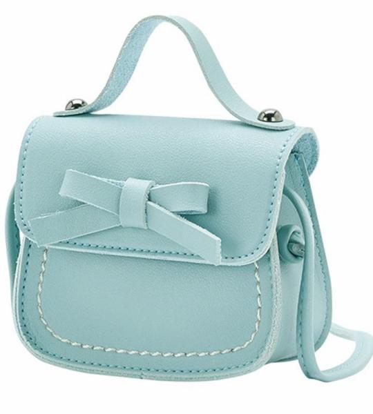 Rucksack Viele Taschen -Umhängetasche für kleine Mädchen, eine Umhängetasche, einfarbig, Bowknot, Mode, Schulter, Kinder Taschen Von Zwei Blau