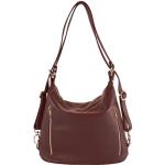 - T249 - ital. Dames rugzak tas 2 in 1 leer, bordeauxrood, Medium
