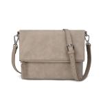 Schoudertas voor dames, schoudertas met ritssluiting, crossbody tas, leren handtas, klein, dagrugzak, taupe, Gestructureerde schoudertas