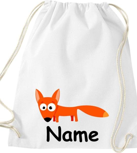 Shirtinstyle Gymtas, dierenvos met wensnaam, kinderen, stoffen tas, kinderrugzak, jute, gymtas,