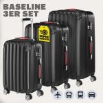 MONZANA 3-delige kofferset Baseline hardshell koffer M-L-XL gelgrepen 4 wielen randbescherming slot poten ABS trolley rolkoffer reiskoffer set, zwart