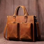 AMZOPDGS Vintage Man Handtas Aktetas Mannen Schouder Echt Lederen Tassen Bruin Zakelijke 14 Inch Laptoptas (Kleur: A, Maat: One Size) (A One Size)