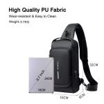 Borsttas, sling bag, zakelijke schoudertas met USB-oplaadpoort, wachtwoordbescherming, crossbody bag, schoudertas, waterdicht, voor reizen, wandelen, meerdere tassen, sling-dagrugz