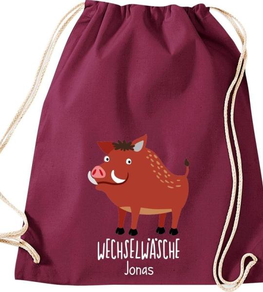 ShirtInStyle Kinder Turnbeutel, lustige Tiere Wildschwein, Wechselwäsche mit Wunschtext, Kinder, Tiere Zoo Kindertag Beutel