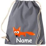 Shirtinstyle Gymtas, dierenvos met wensnaam, kinderen, stoffen tas, kinderrugzak, jute, gymtas,