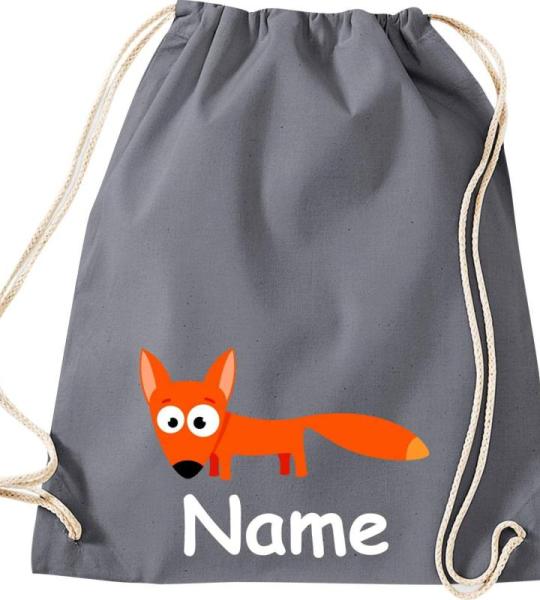 Shirtinstyle Gymtas, dierenvos met wensnaam, kinderen, stoffen tas, kinderrugzak, jute, gymtas,