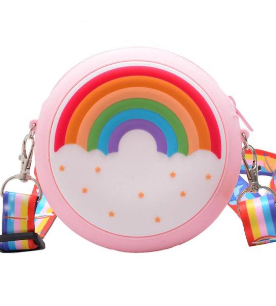 UnoSheng Schulterriemen Für Taschen Kurz Kinder-Umhängetasche, rund, Regenbogen-Druck, Mädchen, verstellbar, mehrfarbig, Umhängetasche für die Schule Objektiv Taschen 50 Mm