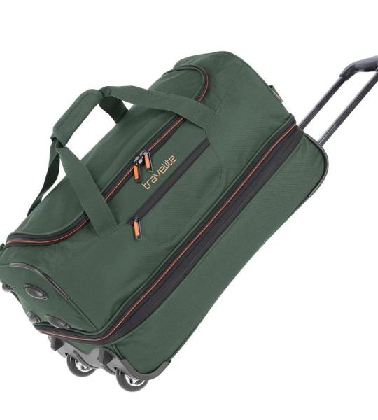 travelite 2-wiel trolley reistas mt. L met expansievouw, serie Basics: zachte reistas met wielen met extra volume, 096276, groen/oranje, reistas met wieltjes