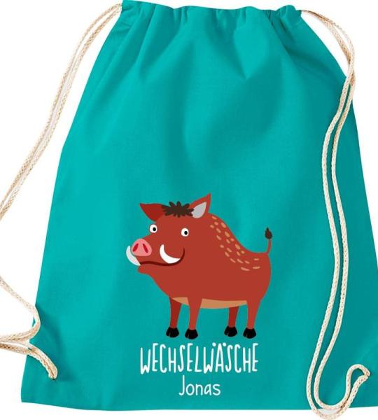 ShirtInStyle Kinder Turnbeutel, lustige Tiere Wildschwein, Wechselwäsche mit Wunschtext, Kinder, Tiere Zoo Kindertag Beutel