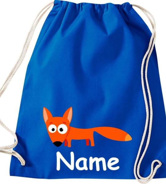 Shirtinstyle Gymtas, dierenvos met wensnaam, kinderen, stoffen tas, kinderrugzak, jute, gymtas,