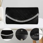 Clutch Bags voor Vrouwen Sprankelende Strass Diamante Satijn Avondtas Afneembare Ketting Riem Handtas Bruiloft Engagement Cocktail Party Banket Datum Prom Formele Jurk Dames, Zwart