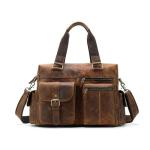 SPYBY Schoudertassen leren handtassen, duffeltassen voor mannen, bagareizen duffels 's nachts weekendtassen (kleur: bruin)