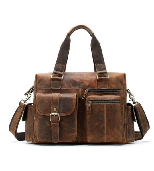 SPYBY Schoudertassen leren handtassen, duffeltassen voor mannen, bagareizen duffels 's nachts weekendtassen (kleur: bruin)