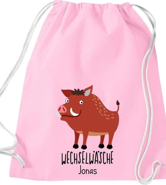 ShirtInStyle Kinder Turnbeutel, lustige Tiere Wildschwein, Wechselwäsche mit Wunschtext, Kinder, Tiere Zoo Kindertag Beutel