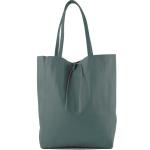 - T163 - Ital. Shopper Large met binnenvak van leer, duifblauw, Large
