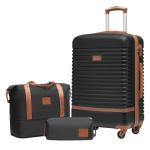COOLIFE Koffer trolley koffer reiskoffer van ABS harde schaal trolley 4 wielen TSA-slot De koffer bevat 1 reistas en 1 toilettas, zwart/bruin, Koffer Trolley Koffer Reiskoffer van 