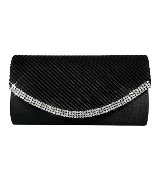 Clutch Bags voor Vrouwen Sprankelende Strass Diamante Satijn Avondtas Afneembare Ketting Riem Handtas Bruiloft Engagement Cocktail Party Banket Datum Prom Formele Jurk Dames, Zwart