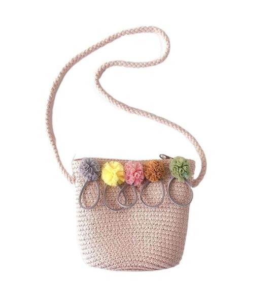 FJZFXKZL Strandtas, stro, handgemaakte zomer, kinderen, meisjes, schoudertas, bloemen, strotas, messengertas, kinderen, sleutel, muntzuip, mini handtas