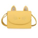 AFKOMST Schattige portemonnee voor tieners, meisjes, kleine schoudertas en handtassen, kattencadeau voor kinderen, geel