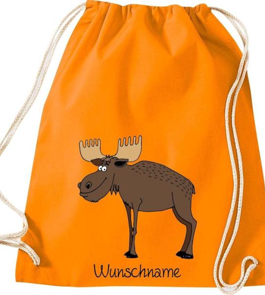 ShirtInStyle Kinder Turnbeutel, lustige Tiere Elch Hirsch mit Wunschnamen, Kinder, Tiere Zoo Kindertag Beutel