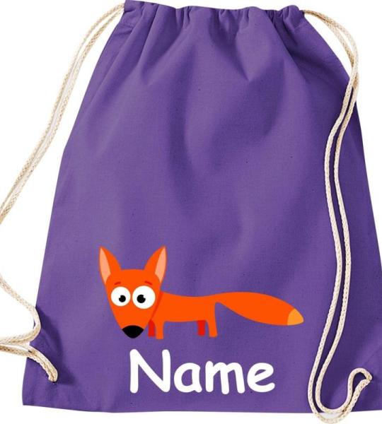 Shirtinstyle Gymtas, dierenvos met wensnaam, kinderen, stoffen tas, kinderrugzak, jute, gymtas,