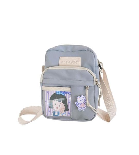 PORRASSO Schattige schoudertas voor meisjes, schoudertas met poppen-hanger, nylon, schoolraken, messengertas, crossbody tas voor reizen, dagelijks gebruik, blauw (a)