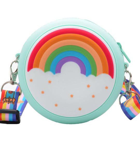 UnoSheng Schulterriemen Für Taschen Kurz Kinder-Umhängetasche, rund, Regenbogen-Druck, Mädchen, verstellbar, mehrfarbig, Umhängetasche für die Schule Objektiv Taschen 50 Mm