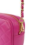 , Dames schoudertas, gewatteerd, van echt leer, gemaakt in Italië, model Nora, kleine tas met ketting schoudertas clutch voor dames, elegant meisje, Fuchsia