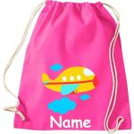 Shirtinstyle Gymtas, vliegtuig met gewenste naam, kinderen, stoffen tas, kinderrugzak, jute, gymtas,