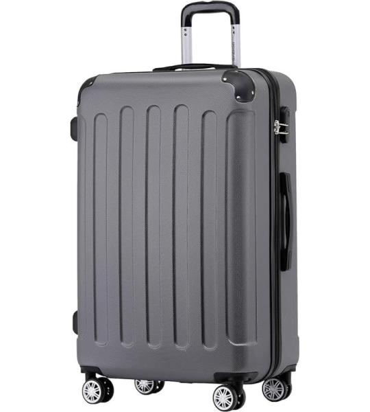 BEIBYE Koffer met harde schaal, trolley, rolkoffer, reiskoffer, veiligheid, cijferslot, dubbele wielen, ABS-materiaal, handbagage, 4 wielen, M-L-XL-set, dark grey