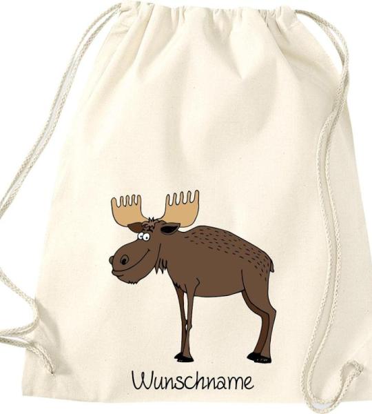 ShirtInStyle Kinder Turnbeutel, lustige Tiere Elch Hirsch mit Wunschnamen, Kinder, Tiere Zoo Kindertag Beutel