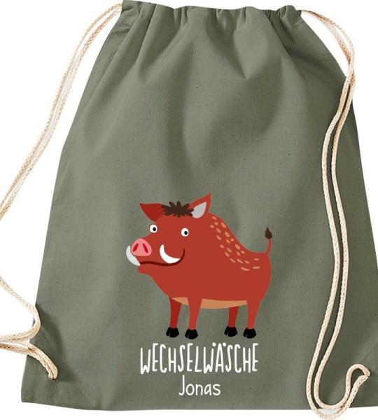ShirtInStyle Kinder Turnbeutel, lustige Tiere Wildschwein, Wechselwäsche mit Wunschtext, Kinder, Tiere Zoo Kindertag Beutel