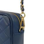 , Nora Gewatteerde damesschoudertas met ketting, van echt leer, gemaakt in Italië, kleine tas voor clutch ceremonie, elegant, model Nora, Blauw Jeans, 21x7x15 cm