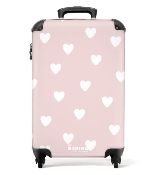 NoBoringSuitcases.com Kinderkoffer, handbagage, harde koffer met TSA-slot, jongens en meisjes, trolley, reiskoffer, draagtas, rolkoffer, klein of middelgroot, 3 harten - patroon, k