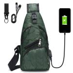 Sling Bag met USB-Oplading, Borsttas met Verstelbare Riem, Multi-Pocket Crossbody Borst Tas, Wandelen Casual Outdoor Borstzak voor Heren-Groene Camouflage