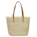 Schoudertas van stro voor vrouwen, strandtas, grote handtas met rits, Boheemse zomer handheld schoudertas voor outdoor, reizen en strand, Gebroken wit 2