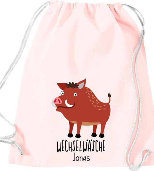 ShirtInStyle Kinder Turnbeutel, lustige Tiere Wildschwein, Wechselwäsche mit Wunschtext, Kinder, Tiere Zoo Kindertag Beutel