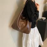 Grote handtas voor dames, zacht leer, tote bag, shopper, tas, schoudertas, hobo bag, schoudertas, effen tas, buideltas, draagtas, schoudertas met kleine portemonnee, Donkere koffie