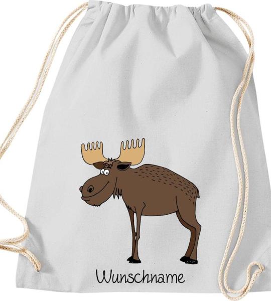 ShirtInStyle Kinder Turnbeutel, lustige Tiere Elch Hirsch mit Wunschnamen, Kinder, Tiere Zoo Kindertag Beutel