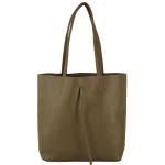 - T253 - Ital. Handtas met binnenzak van leer, donkertaupe, Medium