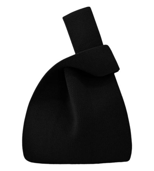 Vrouwen Handvat Tassen Polsbandjes Effen Kleur Gift Bag Cross-Body Gebreide Mouw Knoop Tas Kleine Leuke Draagbare Portemonnee Opvouwbare Tote, Zwart, Effen zwart